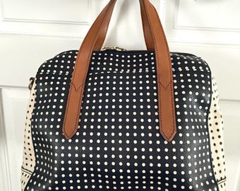 Fossil Polka Dot Black White Convertible Satchel Crossbody Bag
