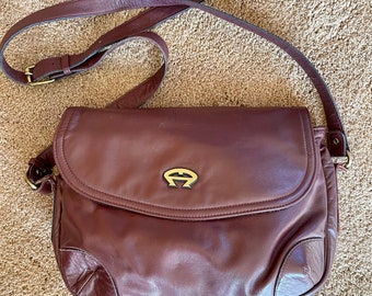 Etienne Aigner Burgundy Leather Flap Handbag