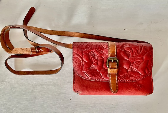Patricia Nash Rose Tooled Leather Small Crossbody… - image 1