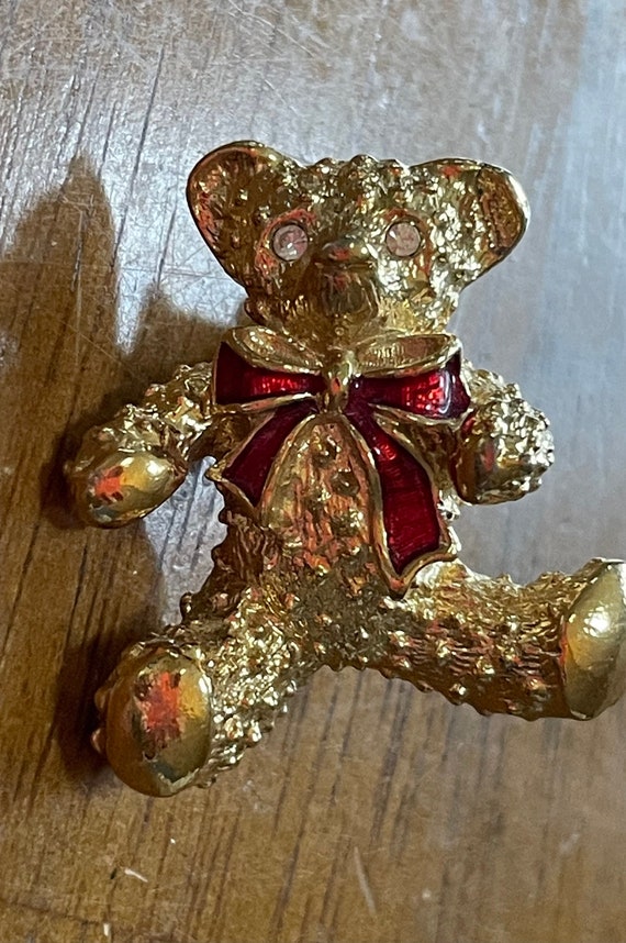Avon Teddy Bear With Red Ribbon Lapel Pin - image 1