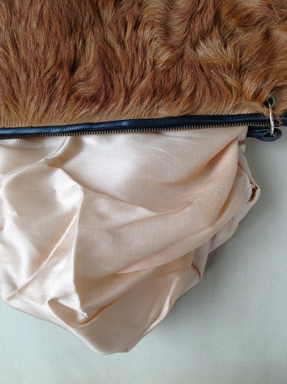 Vintage Brown Curly Fur Leather Shoulder Handbag - image 8