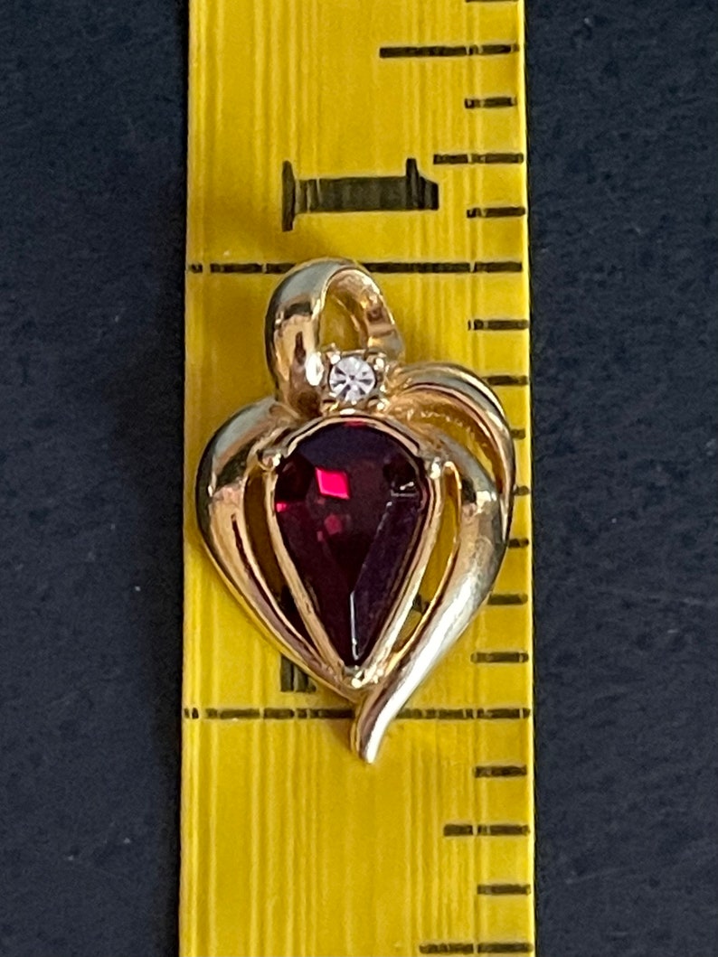 Pendant Only Vintage Avon Red Stone Heart Shaped Gold Tone Pendant