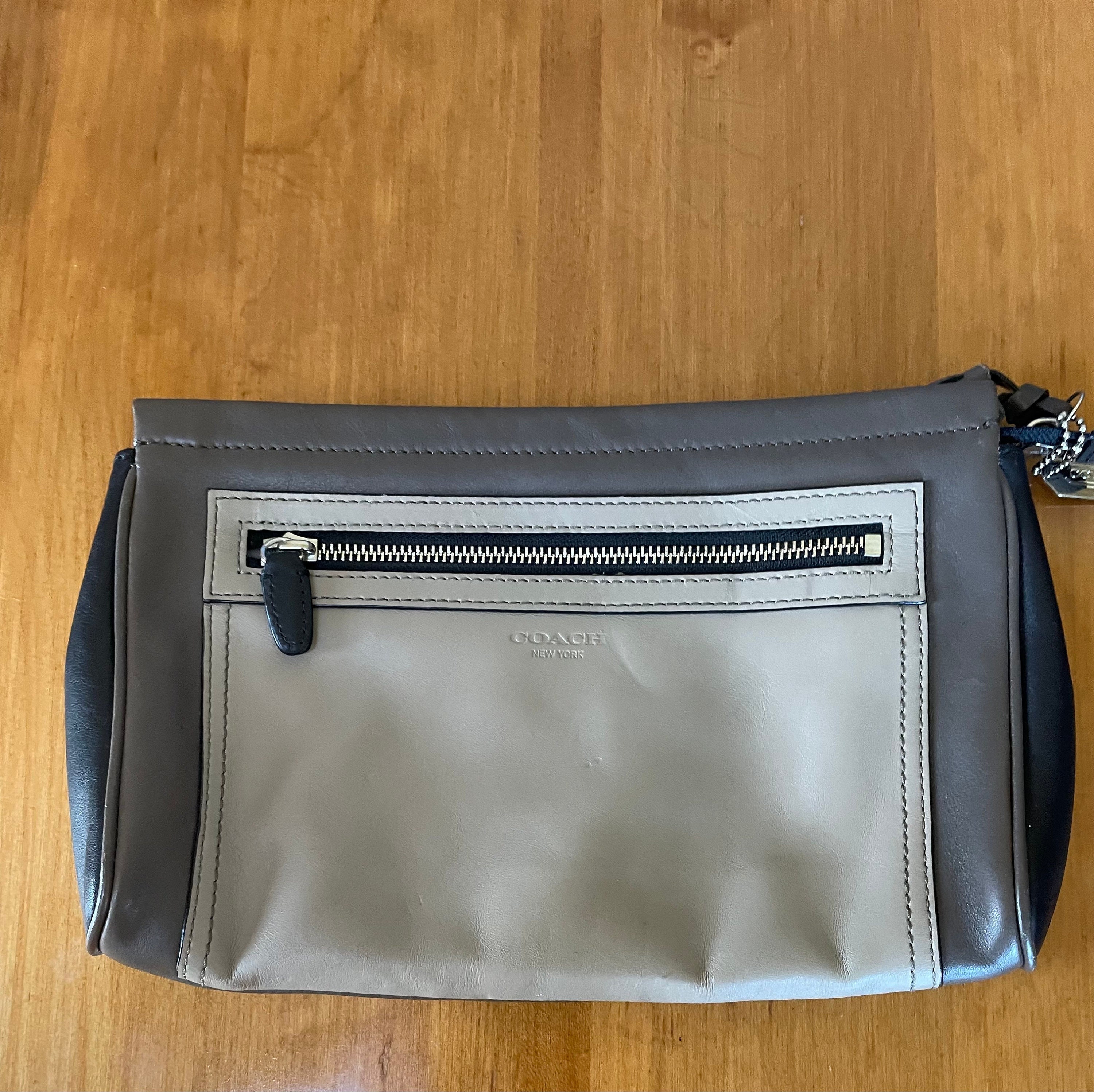 Coach Legacy Taupe Color Block Gray Black Beige Clutch Bag 