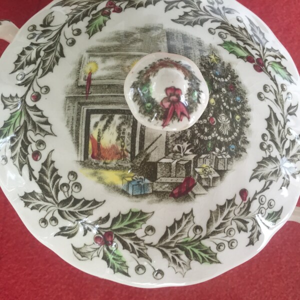 REDUCED! Johnson Brothers "Merry Christmas" covered sugar bowl ironstone