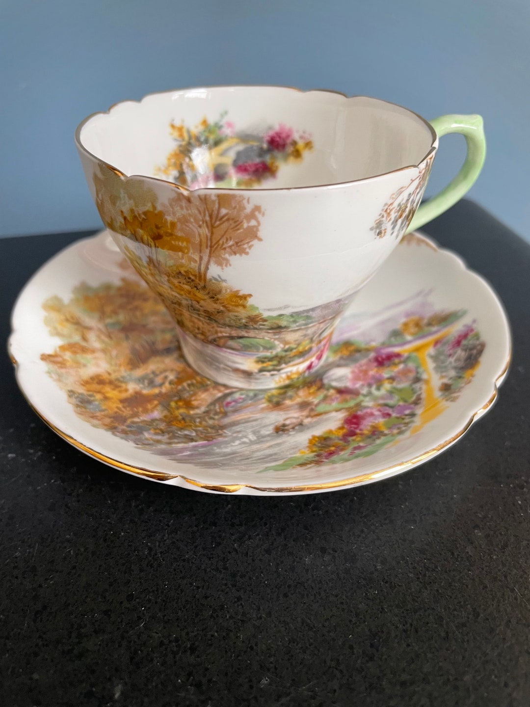 工芸品 ENGLISH FINE BONE CHINA Vintage Shelley England Fine Bone China Tea Cup Saucer Heather - Etsy