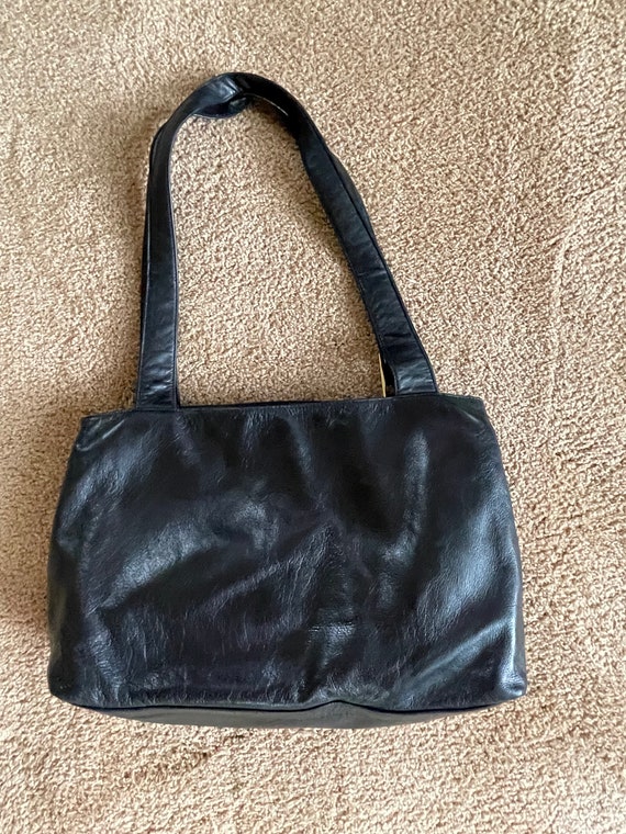 Perlina Black Leather Tote Bag Handbag Shoulder - image 8
