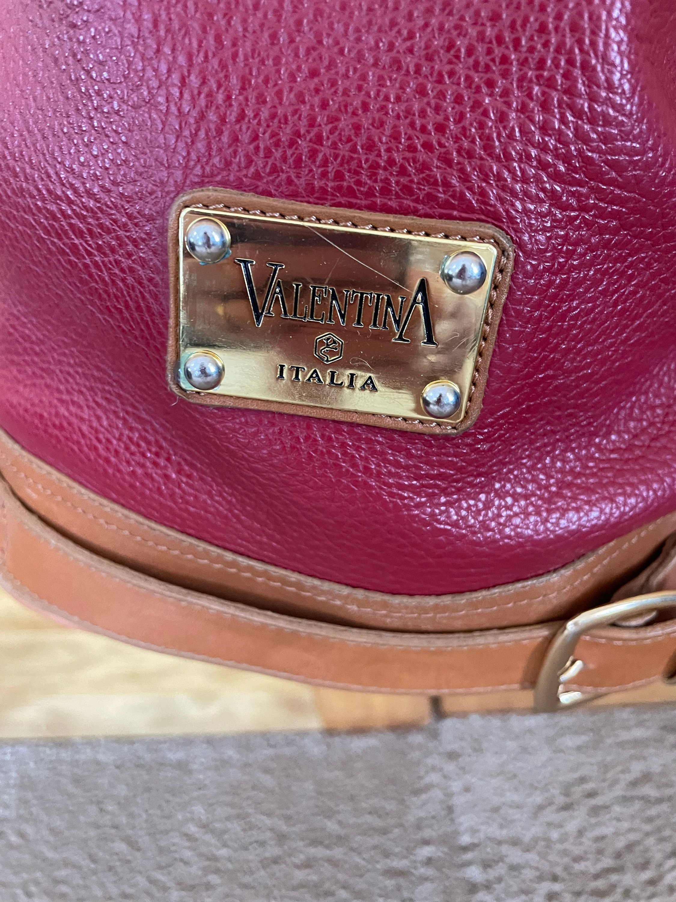 Valentina Two Tone Red British Tan Bucket Crossbody Bag - Etsy display picture 2
