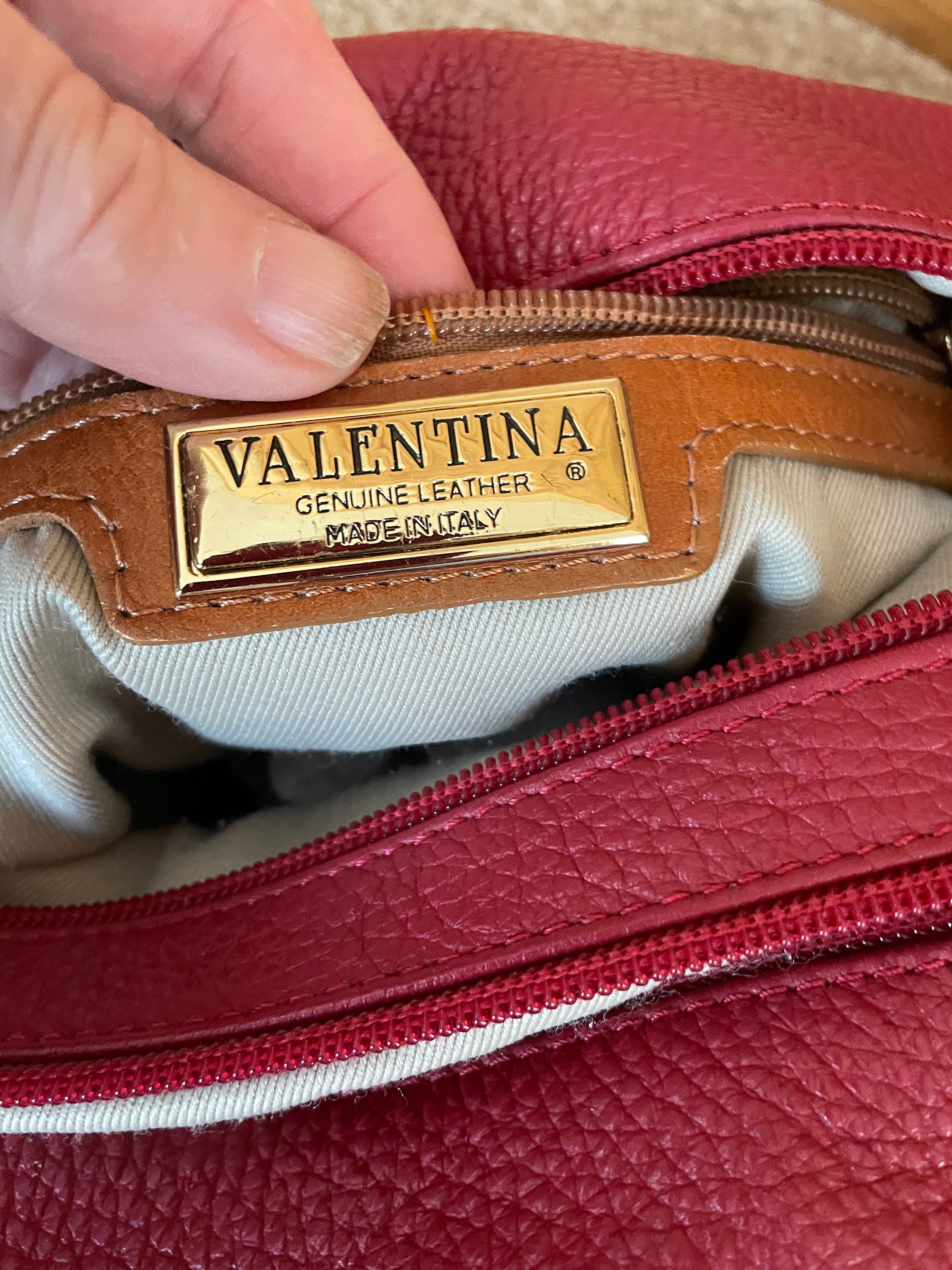 Valentina Two Tone Red British Tan Bucket Crossbody Bag - Etsy display picture 3