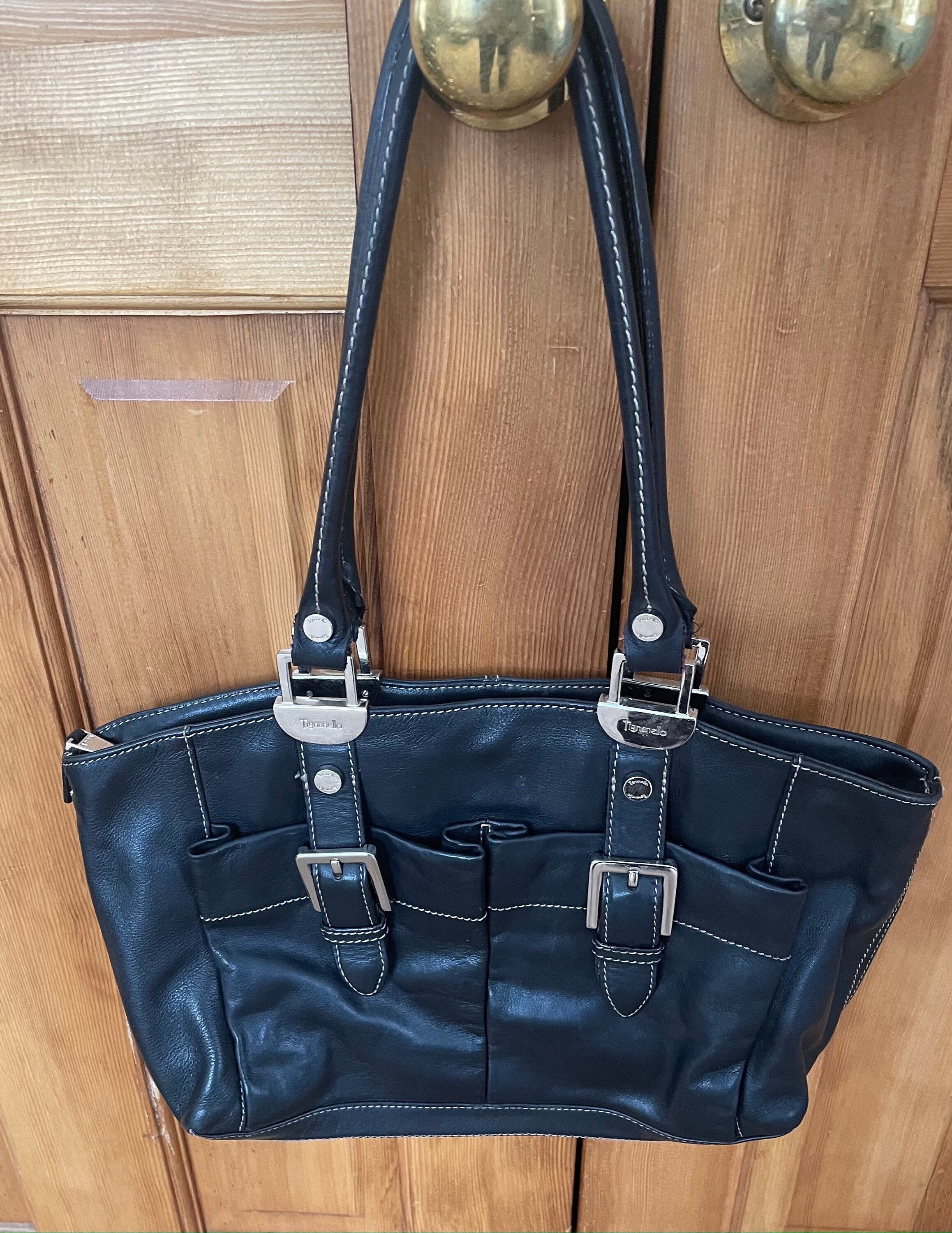 Tignanello Black Leather Tote Shoulder Bag Etsy