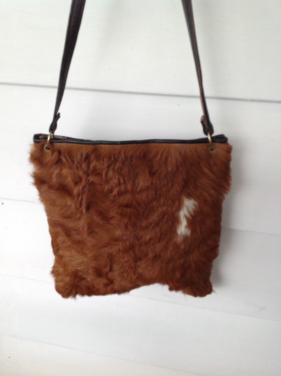 Vintage Brown Curly Fur Leather Shoulder Handbag - image 6