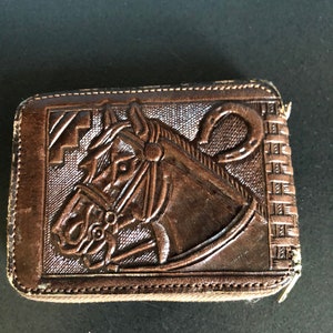 Vintage Men&#39;s Zip Around Horse Cowboy Saddle Leather Wallet