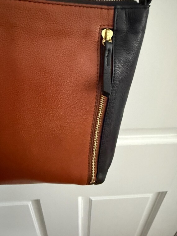 Fossil two tone color block black brown leather c… - image 2