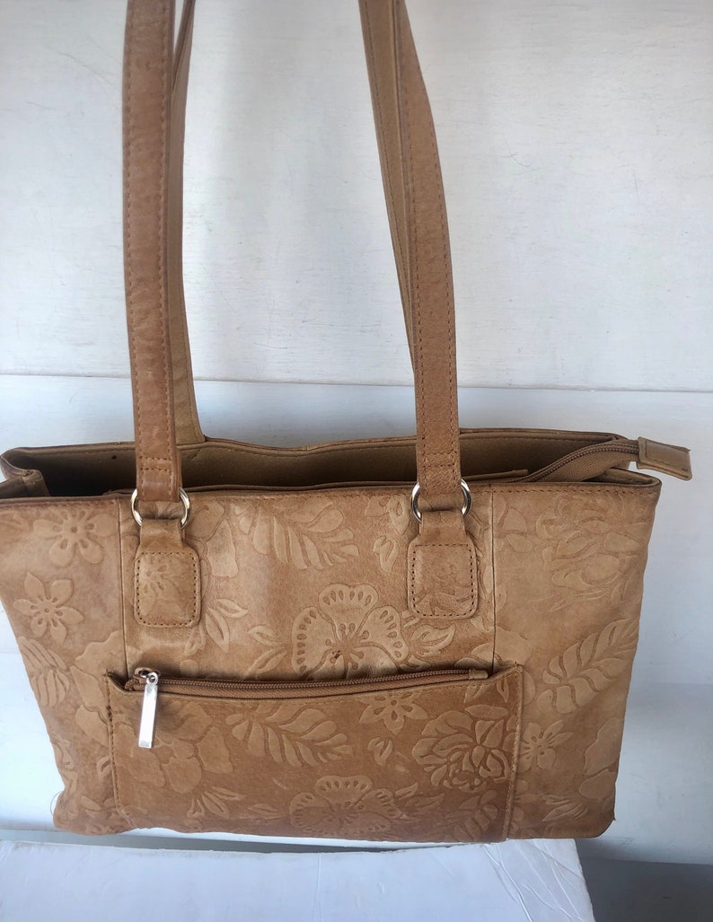 Hush Puppies Tan Beige Tooled Leather Tote Shoulder Handbag Etsy