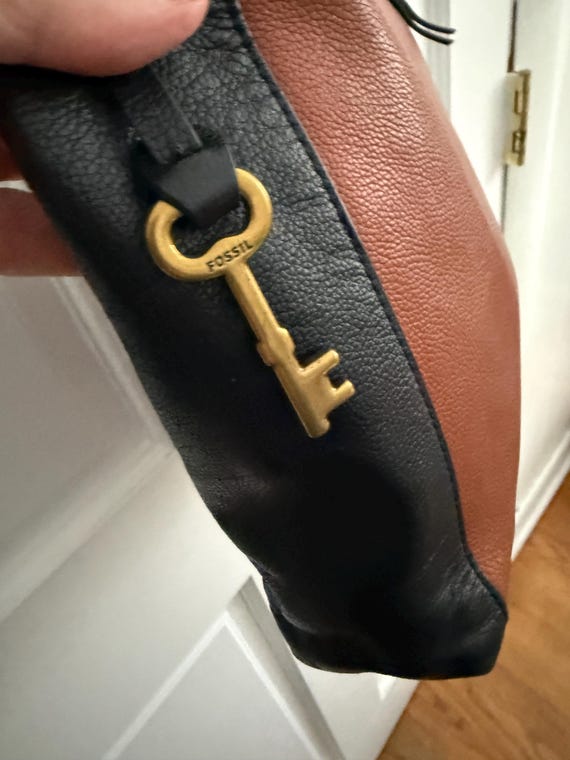 Fossil two tone color block black brown leather c… - image 6