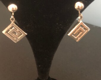 Vintage Silver Tone Maze Screw Back Earrings