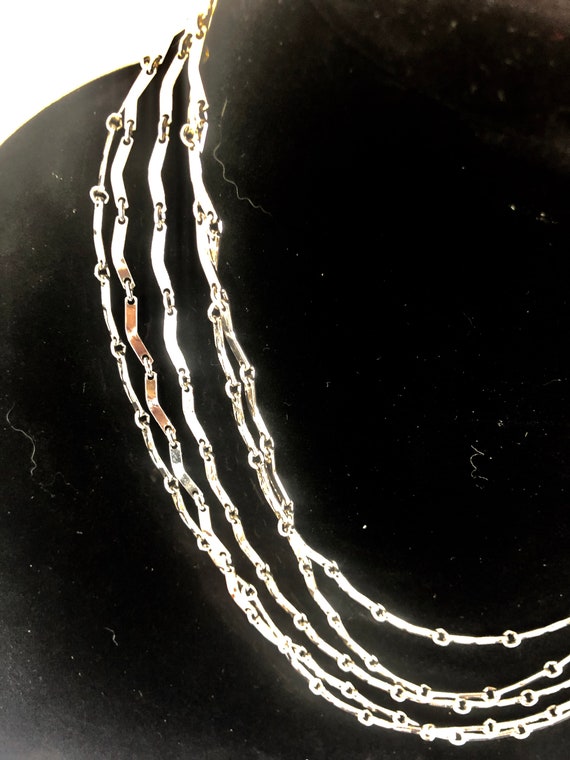 Vintage Five Strand Silver Tone  Metal Necklace - image 2