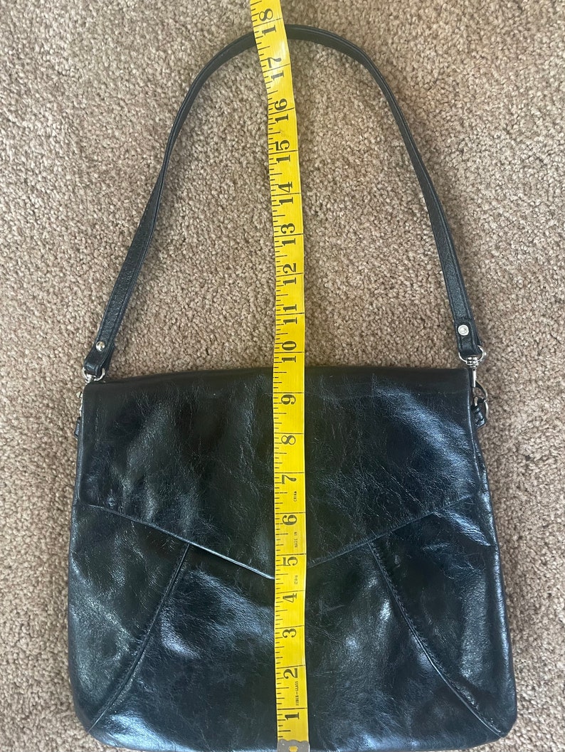 Tano Shiny Black Leather Flap Shoulder Bag Purse | Etsy