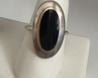 Silver Ring with Black Onyx Stone .925 size 6 1/4