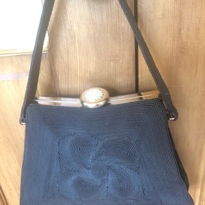 Cartera satchel vintage Mid-Century Corde Brown con asa en la parte superior