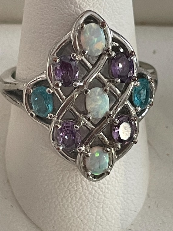 Opal Blue topaz amethyst statement ring - image 1