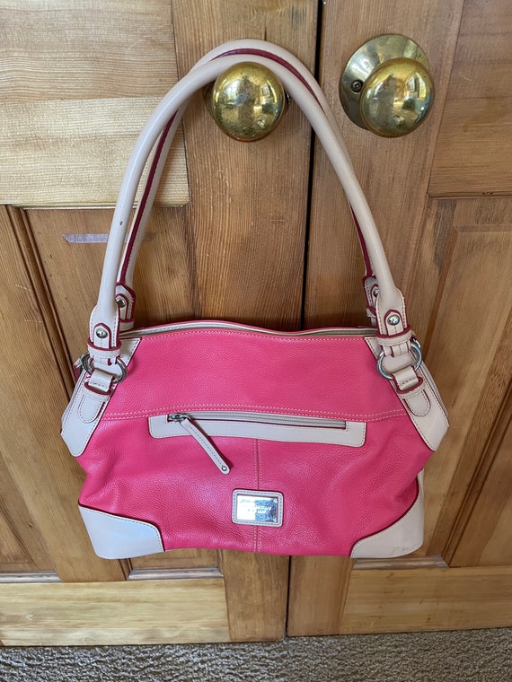 Tignanello Bright pInk beige leather shoulder bag 