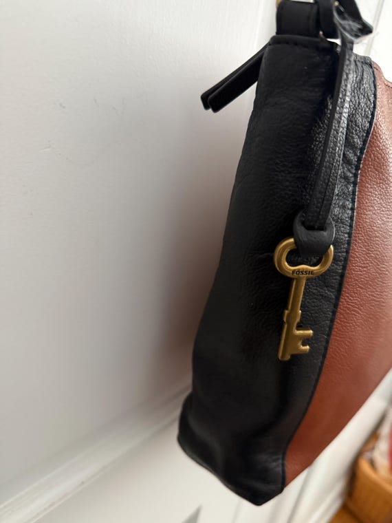 Fossil two tone color block black brown leather c… - image 4