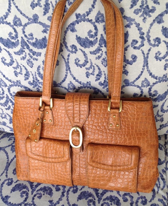 Vintage Etienne Aigner Brown Croc Looking Leather Tote Handbag - Etienne Aigner Brown Leather Handbag Vintage Etienne Aigner Brown Croc Looking Leather Tote Handbag - Etienne Aigner Brown Leather Handbag