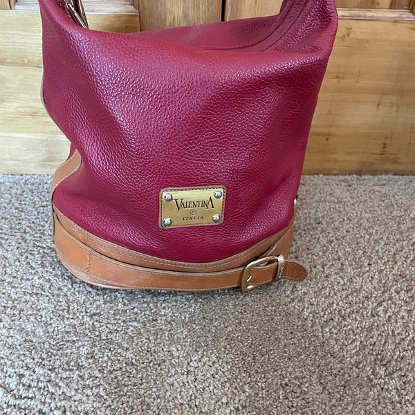 Valentina Two Tone Red British Tan Bucket Crossbody Bag