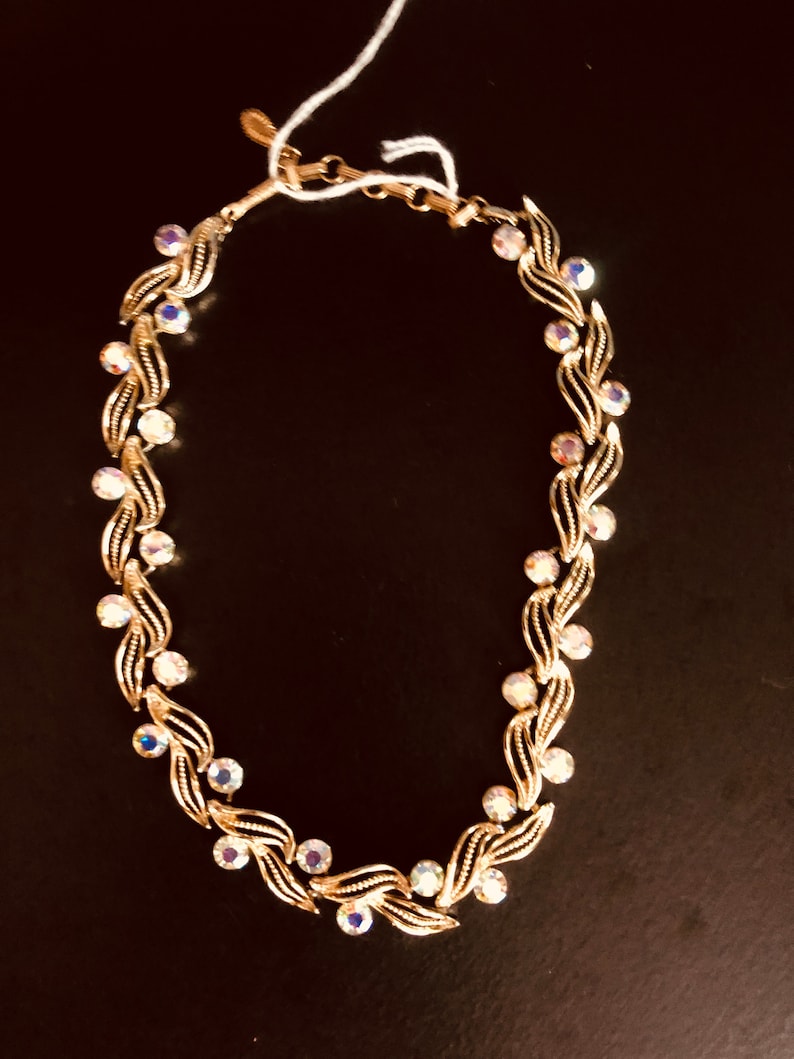 Vintage Lisner Gold Tone Choker Necklace AB Crystals