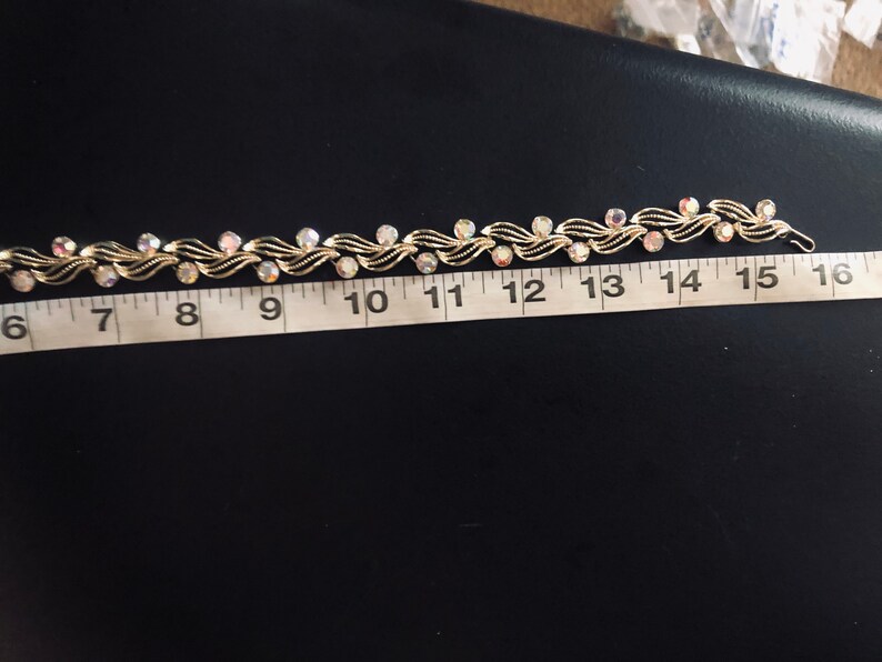 Vintage Lisner Gold Tone Choker Necklace AB Crystals