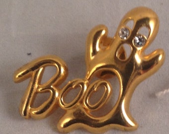 BOO Ghost gold tone brooch Halloween Pin