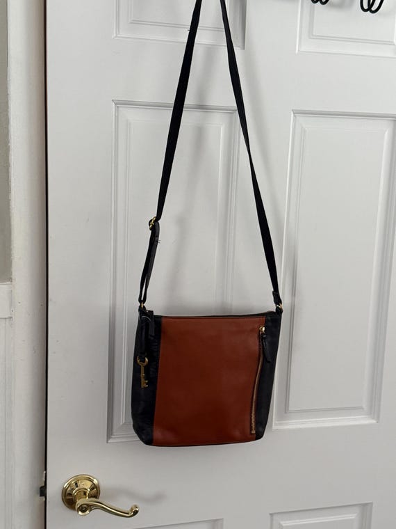 Fossil two tone color block black brown leather c… - image 13