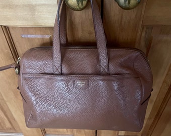 Fossil Brown Pebbled Leather Convertible Satchel Crossbody Bag