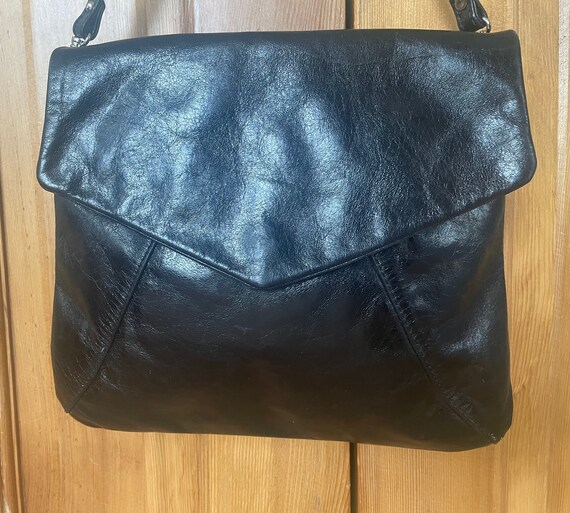 Tano Shiny Black Leather Flap Shoulder Bag Purse Etsy Israel