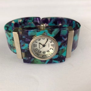 Vintage Wrist Watch Bracelet Purple Teal silver