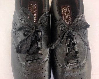 Vintage Soft Spots Men's Black Leather Athletic Shoes 10 WW