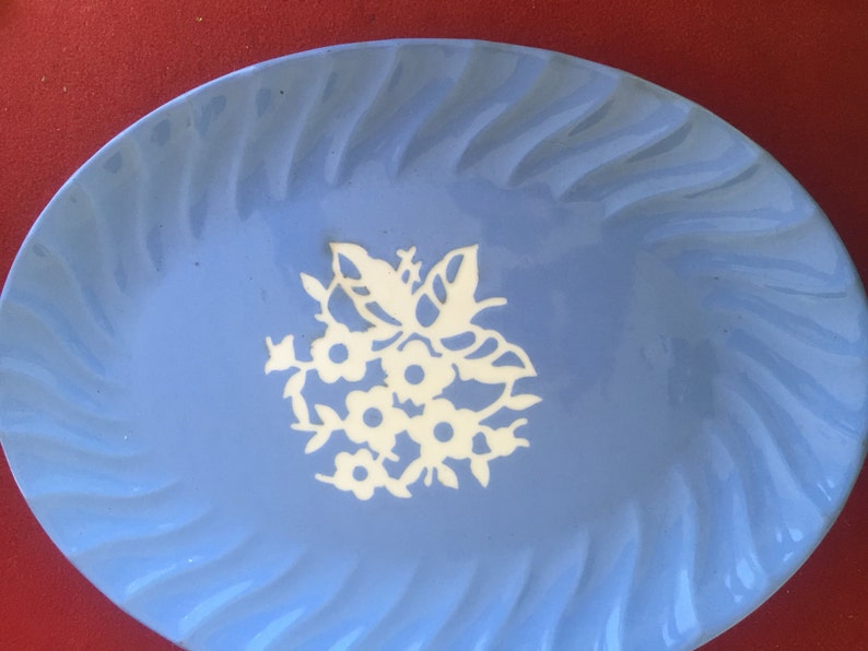 Vintage Harker Cameoware Dainty Flowers blue china platter image 1