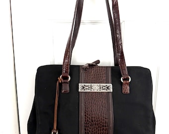 Brighton black and brown croc embossed leather zip around bag
