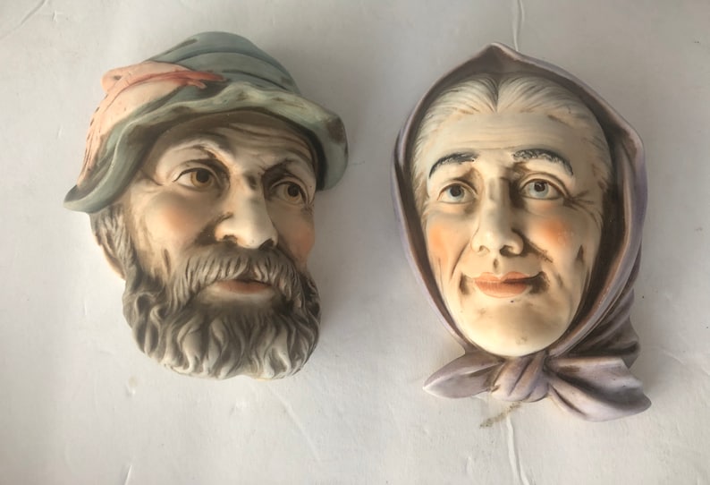 Vintage Old Man and Woman Peasant Ceramic Wall Figurines - Etsy
