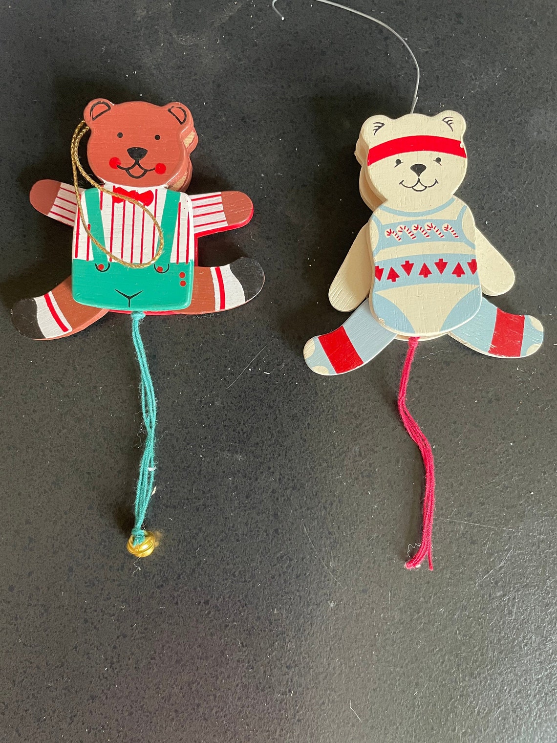 Set of two teddy bear pull string Christmas Ornaments Etsy
