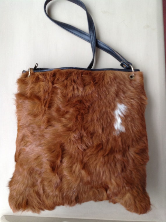 Vintage Brown Curly Fur Leather Shoulder Handbag - image 4