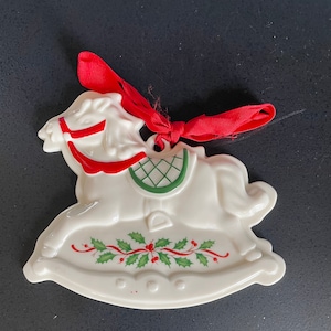 Vintage Ceramic Rocking Horse Christmas Ornament
