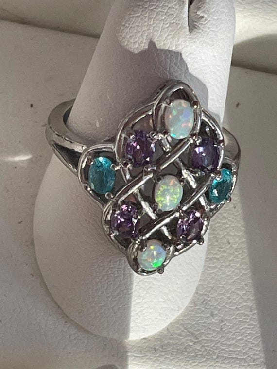 Opal Blue topaz amethyst statement ring - image 3