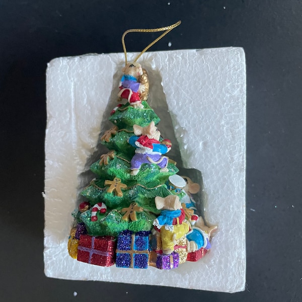 Vintage Christmas Ornament San Francisco Music Box Mice In Tree