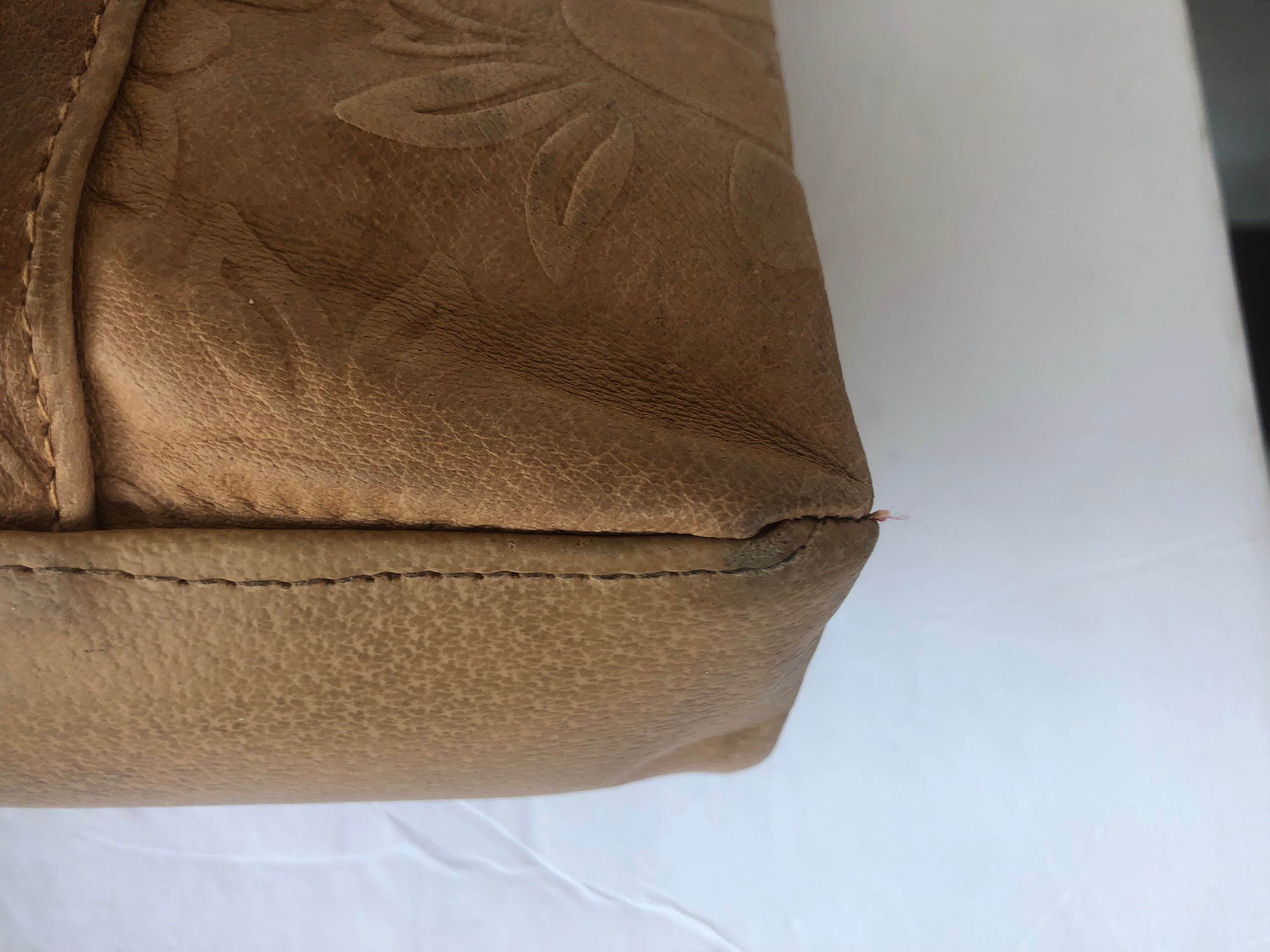 Hush Puppies tan Beige tooled leather tote shoulder handbag Etsy