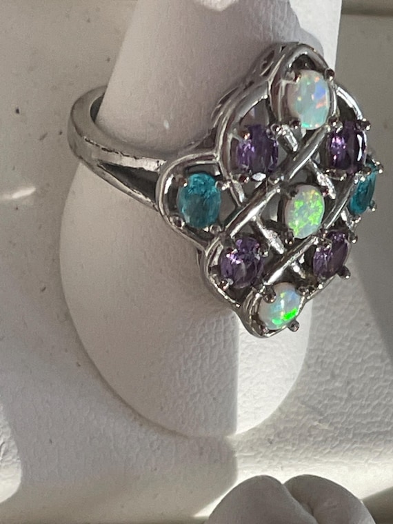 Opal Blue topaz amethyst statement ring - image 4