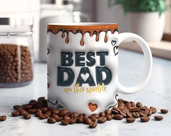 Best Dad In The World 3D Mug Wrap 11oz 15oz Sublimation Design Download Inflated PNG Fathersday Father Husband Child Love Daddy Hero Parent