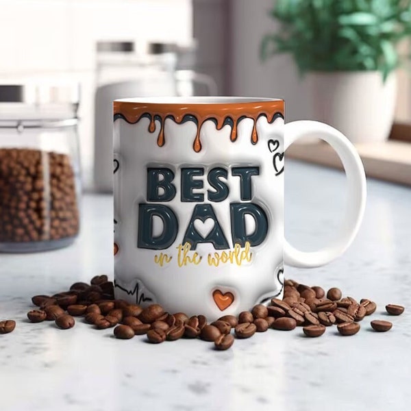 Best Dad In The World 3D Mug Wrap 11oz 15oz Sublimation Design Download Inflated PNG Fathersday Father Husband Child Love Daddy Hero Parent