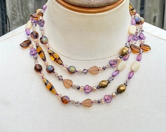 Crocheted Beaded Necklace \ Boho Glam Necklace \ Tortoise shell Necklace \ Boho Style \ Bohemian Necklace \ Layering Necklace
