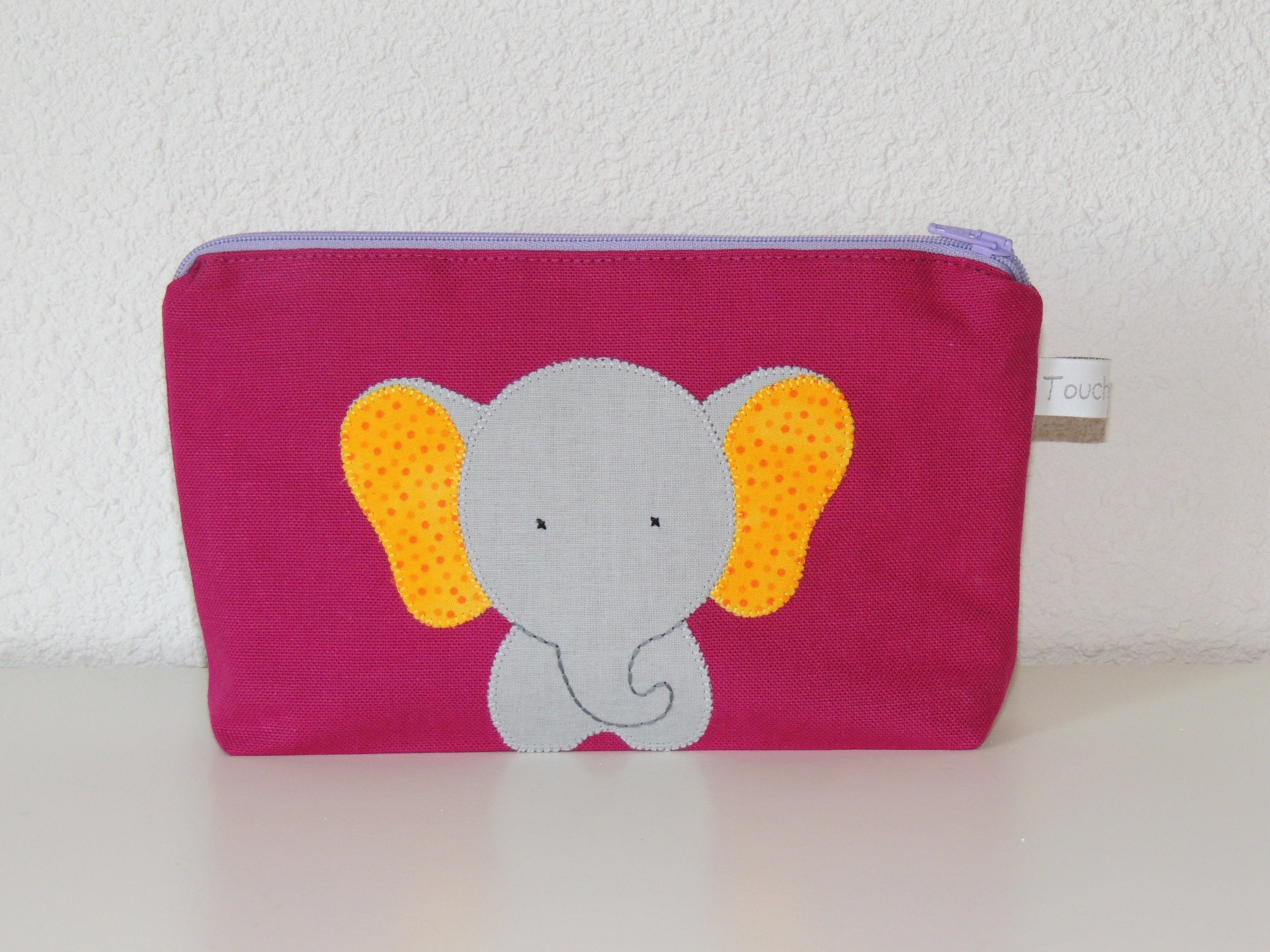 Trousse Zippée, Éléphant, Coton Rose Foncé, Intérieur Imperméable, Trousse École